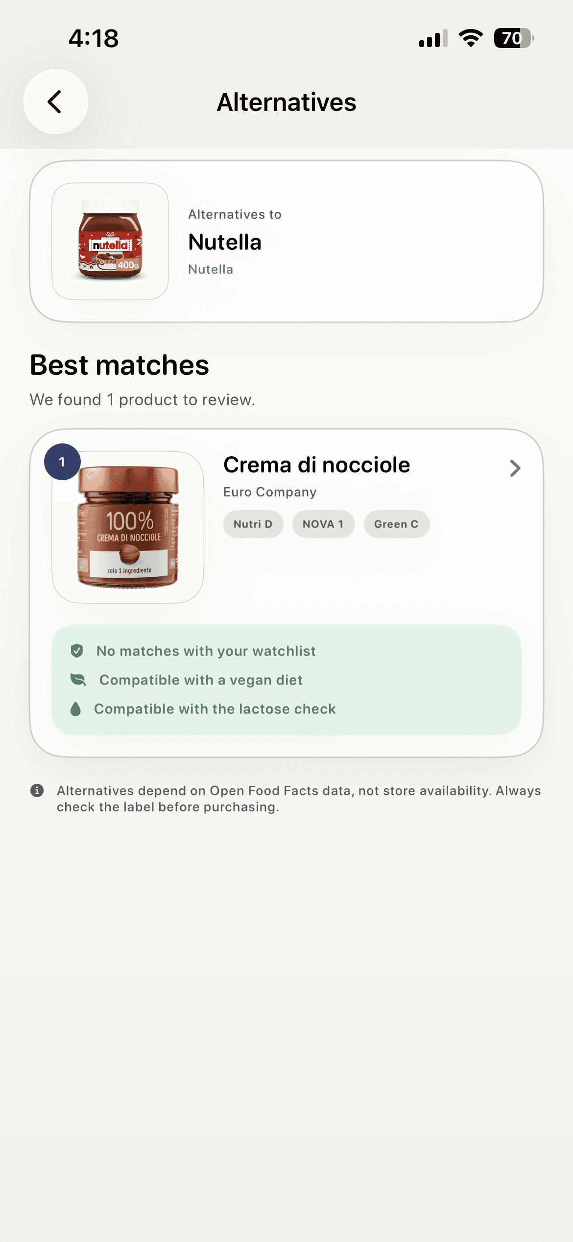 Product alternatives shown in Scanza